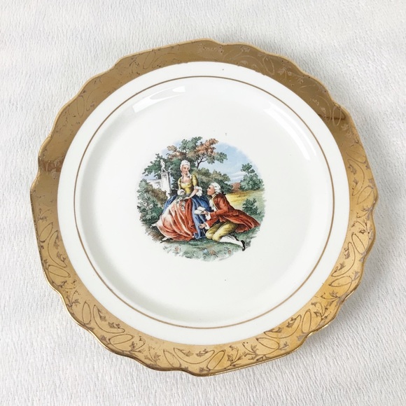 Vintage WS George Salad Plate Victorian Couple 22K Gold USA - Picture 1 of 5